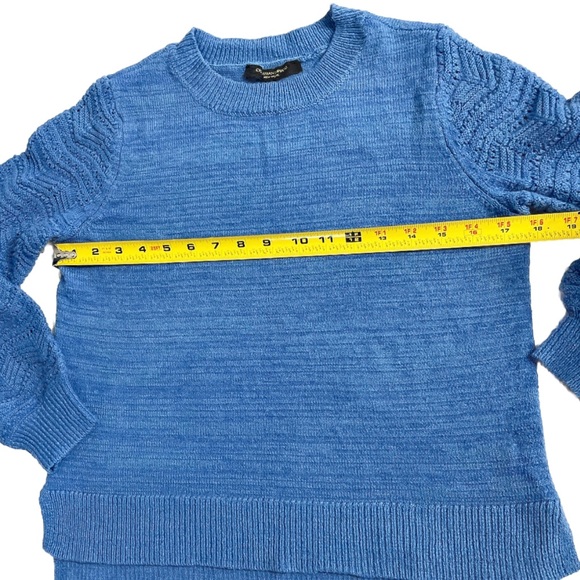 Christian Siriano New York Blue Knit Sweater Women’s S Textured Sleeve Pullover - Picture 8 of 9